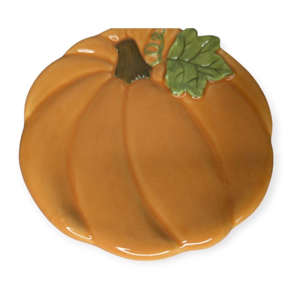 Hallmark Ceramic Pumpkin Shaped Autumn Harvest Thanksgiving Plate